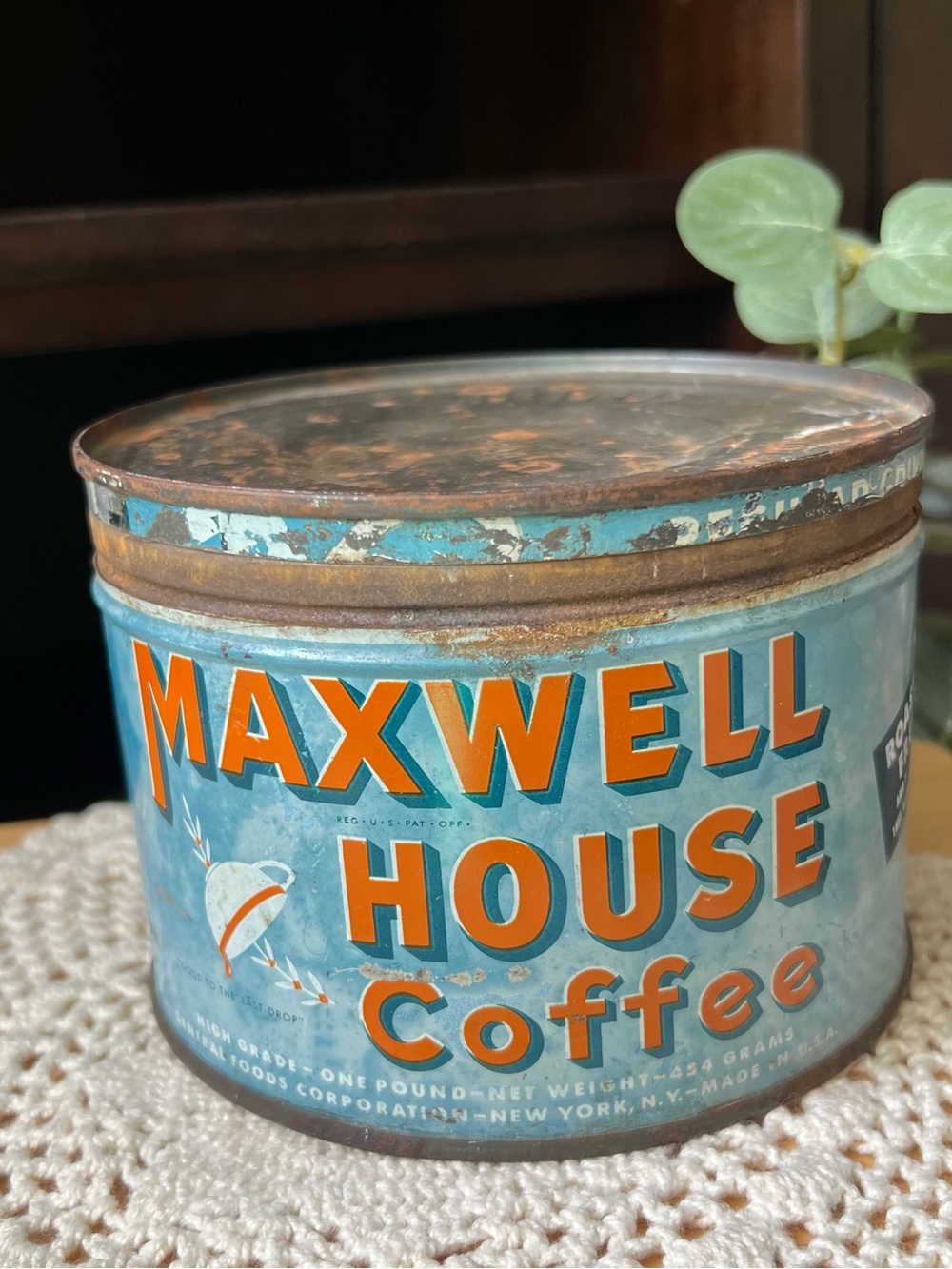 Vintage Maxwell House Coffee Can w/Lid Rustic Farmhouse Collector 1lb Size